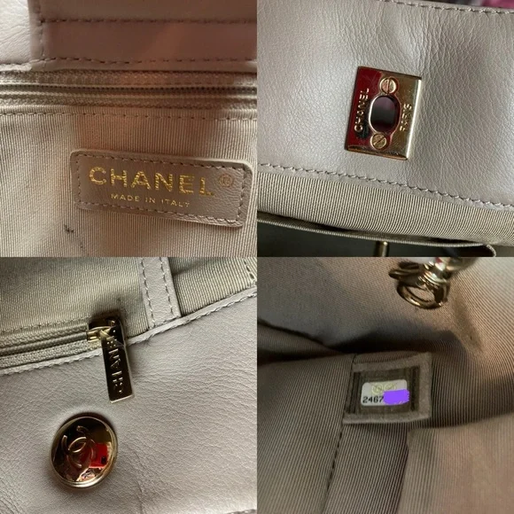 CHANEL Taupe CC Lambskin Chevron Quilted Leather Chain Statement Shopper Tote - Picture 14 of 15